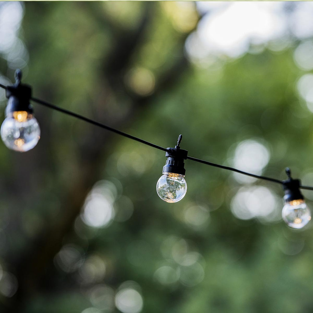 Guirnalda de luz solar 10 globos LED transparentes blanco cálido PARTY CLEAR SOLAR 5,90m 8 modos - REDDECO.com