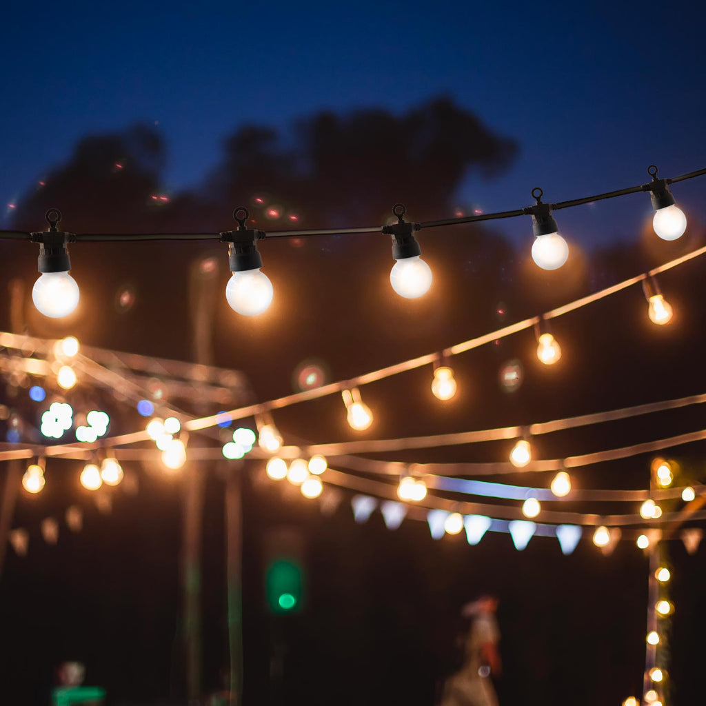 Connectable outdoor light garland 20 warm white LED guinguette globes PARTY MILKY 9.60m 8 modes - REDDECO.com