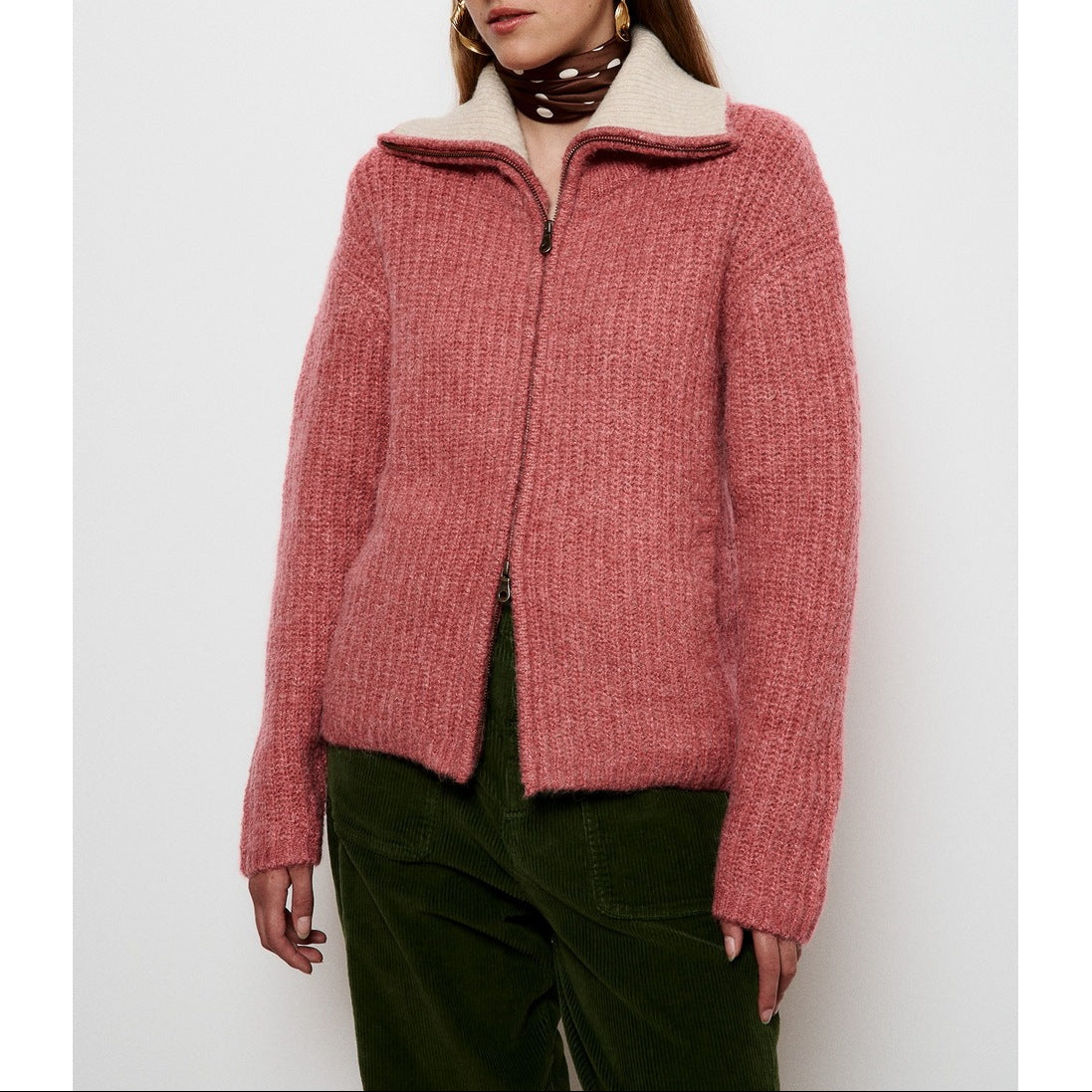 Monique cardigan med lynlås - Rosa