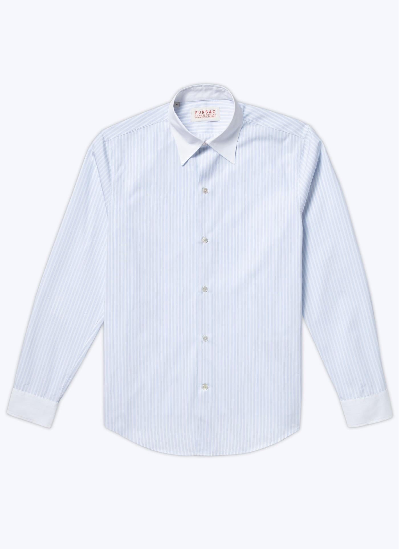 Fursac - Camisa de popelina de algodón a rayas - Cielo - Hombre