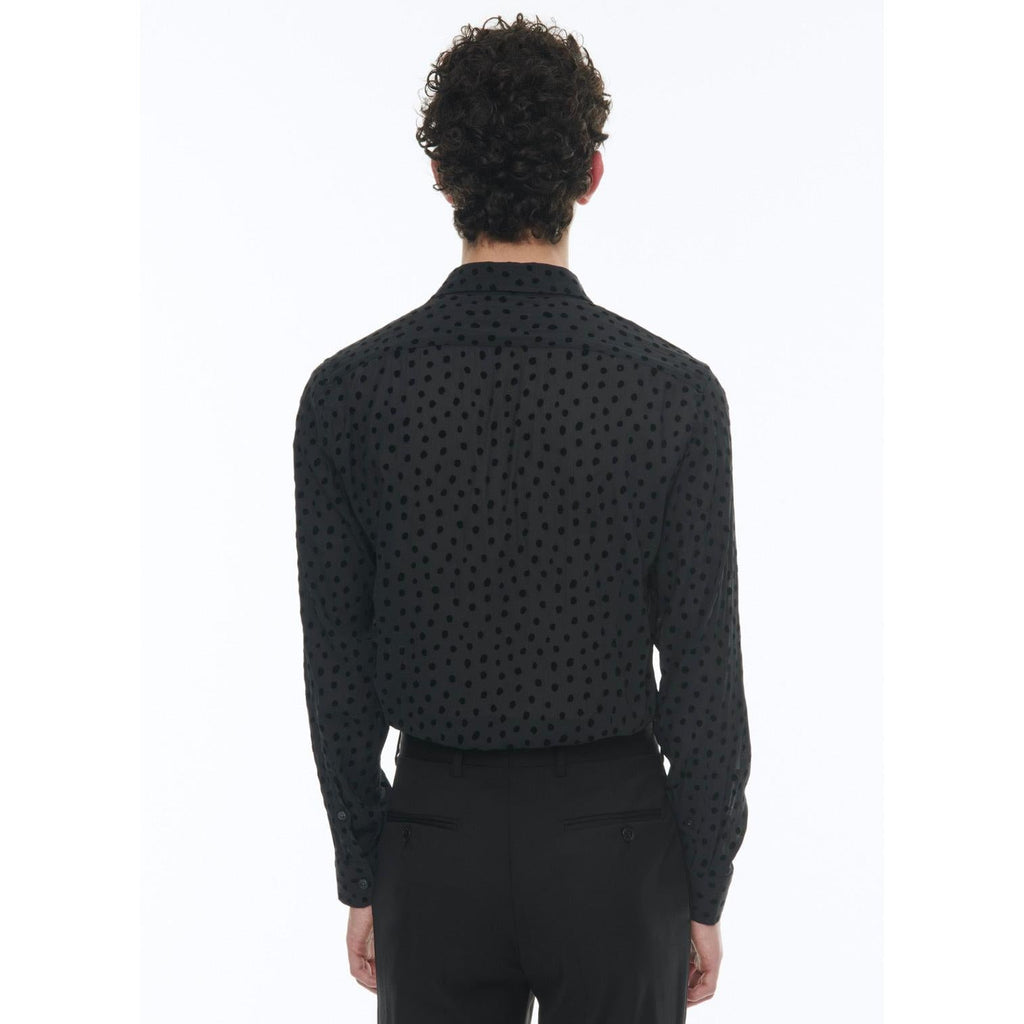 Fursac - Chemise À Col Hirondelle À Pois Velours - Pois Noirs