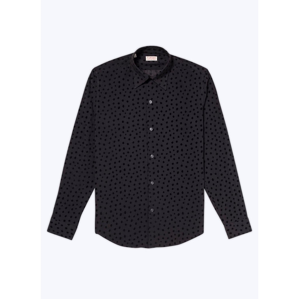 Fursac - Chemise À Col Hirondelle À Pois Velours - Pois Noirs