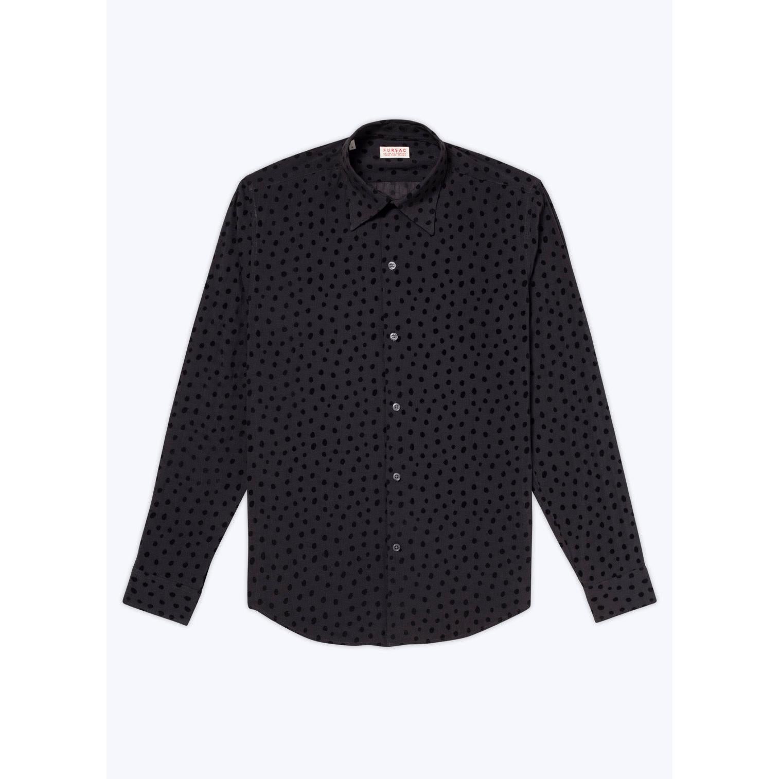 Fursac - Chemise À Col Hirondelle À Pois Velours - Pois Noirs