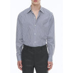 Cotton Shirt - Baton Stripes Navy Blue