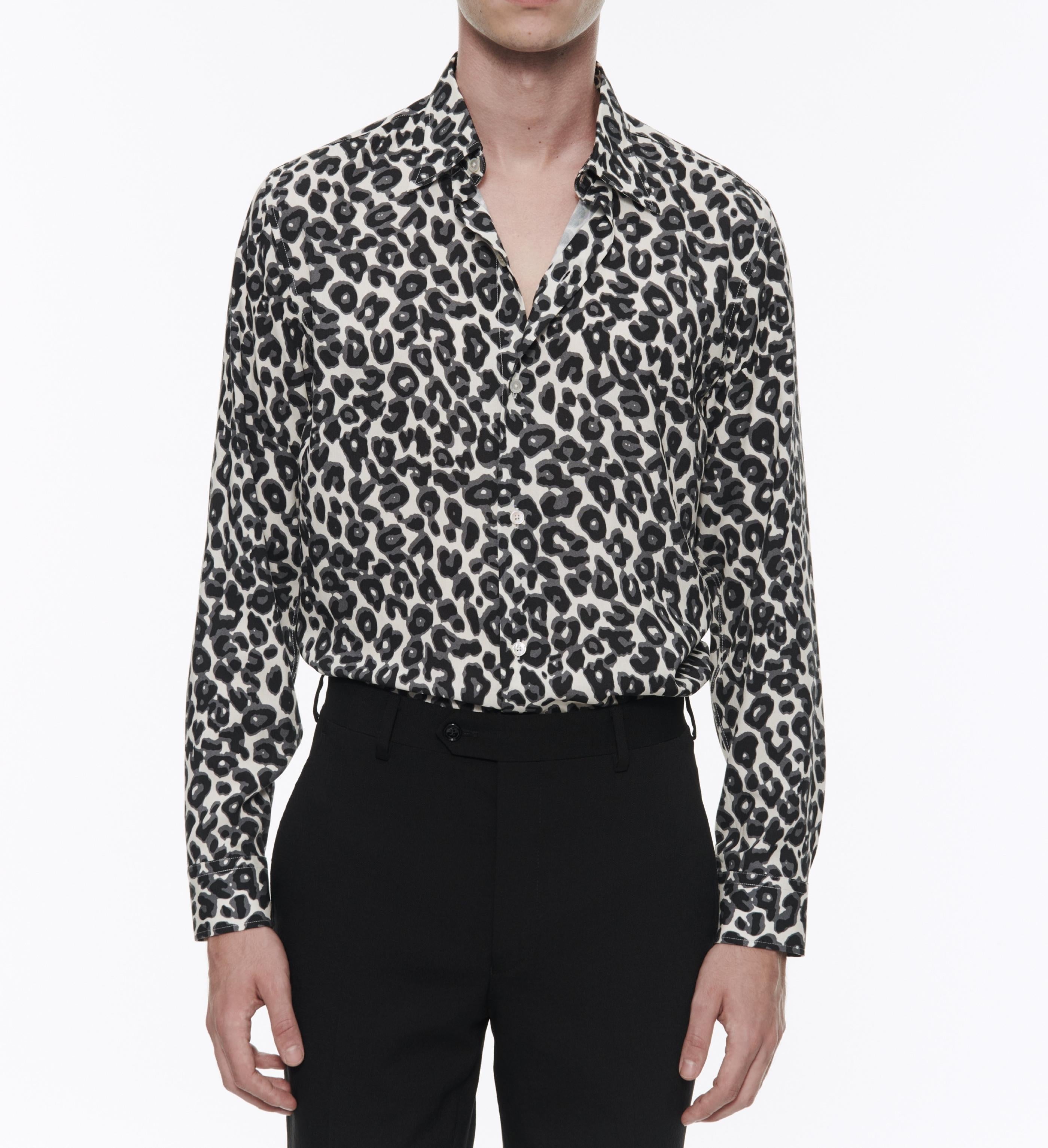 Fursac - Chemise En Viscose À Imprimé Léopard - Gris Moyen - Homme