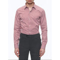 Fursac - Camisa de Cuello Recto en Algodón - Blanco - Rayas Bastón Rojas
