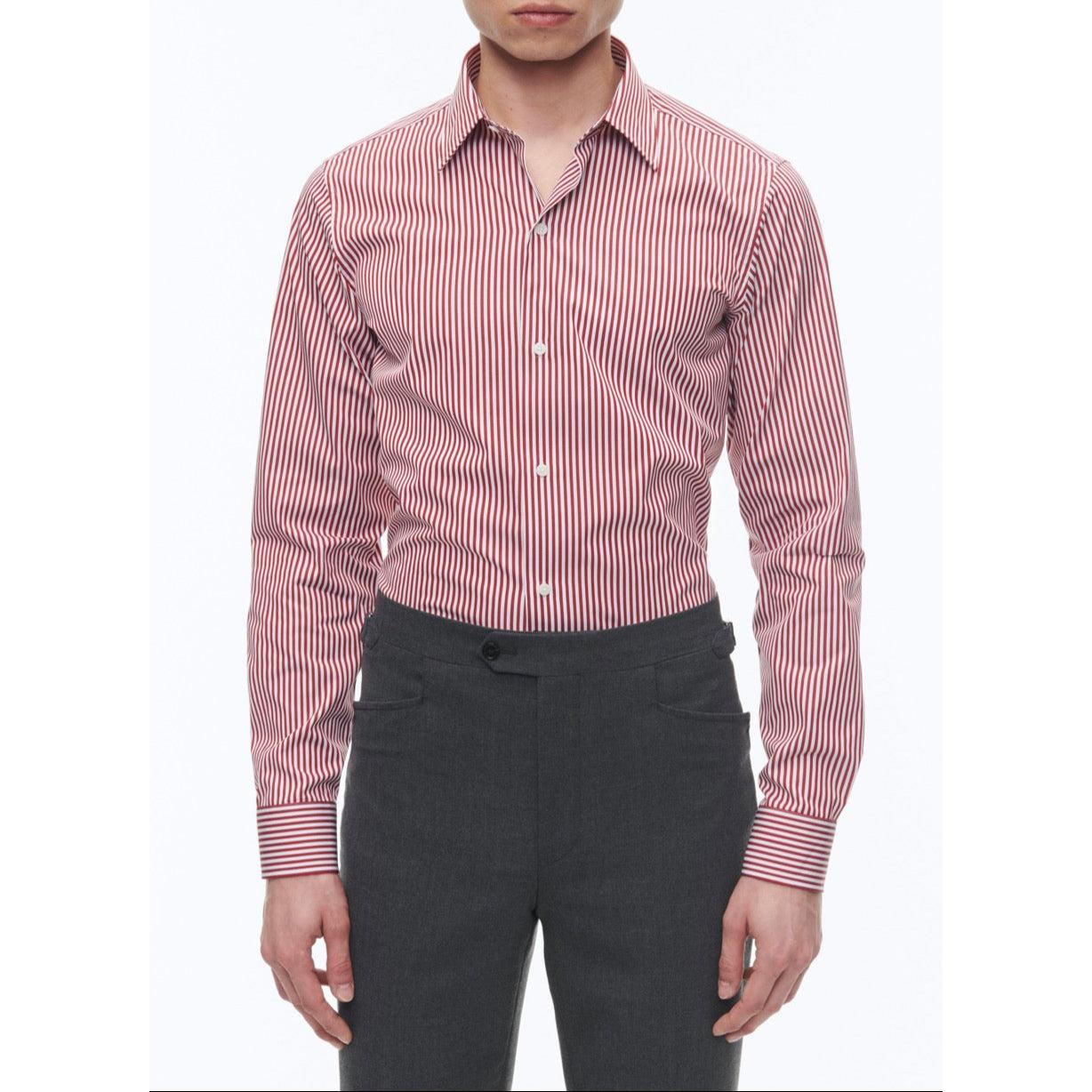 Fursac - Camisa de Cuello Recto en Algodón - Blanco - Rayas Bastón Rojas