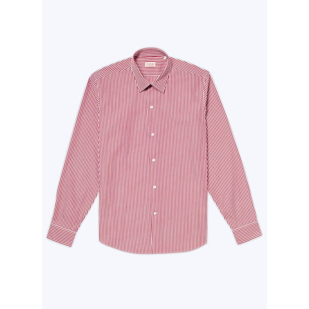 Fursac - Camisa de Cuello Recto en Algodón - Blanco - Rayas Bastón Rojas