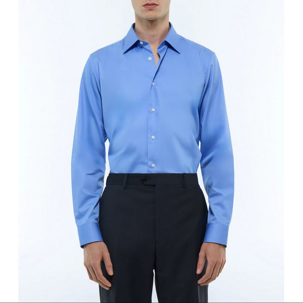 Camicia Con Colletto Diritto In Cotone - Blu