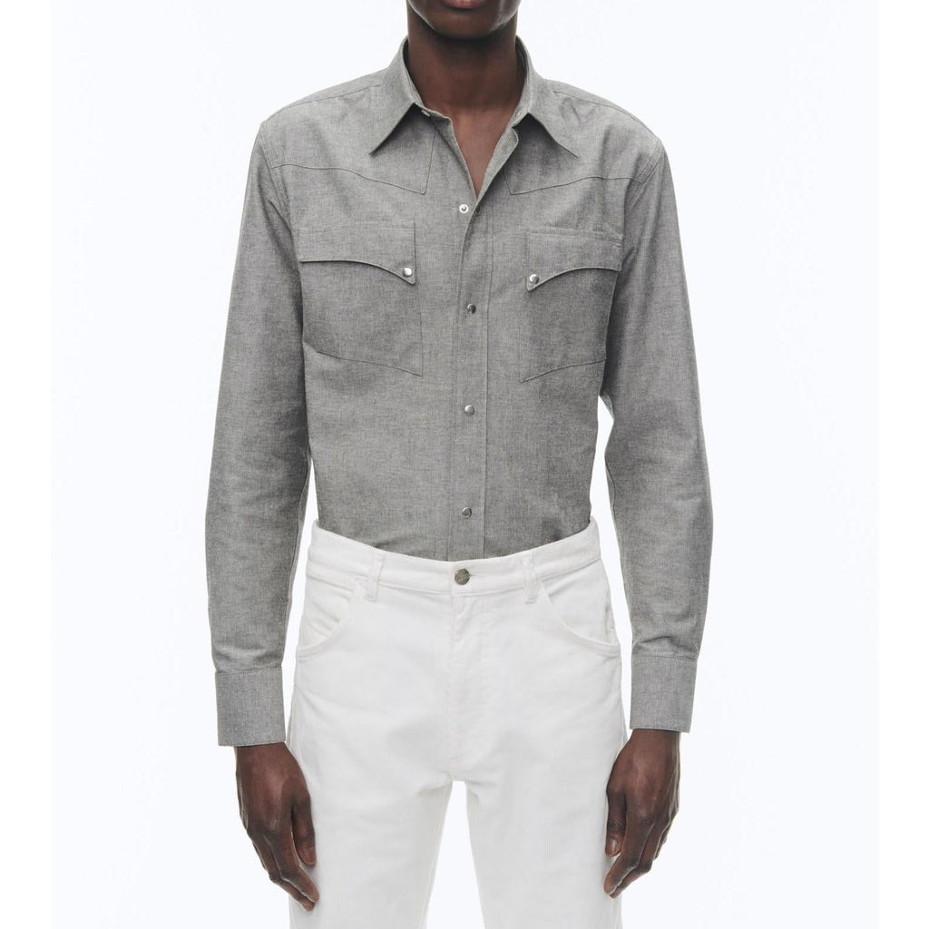 Fursac - Chemise Western Grise En Coton - Gris Foncé