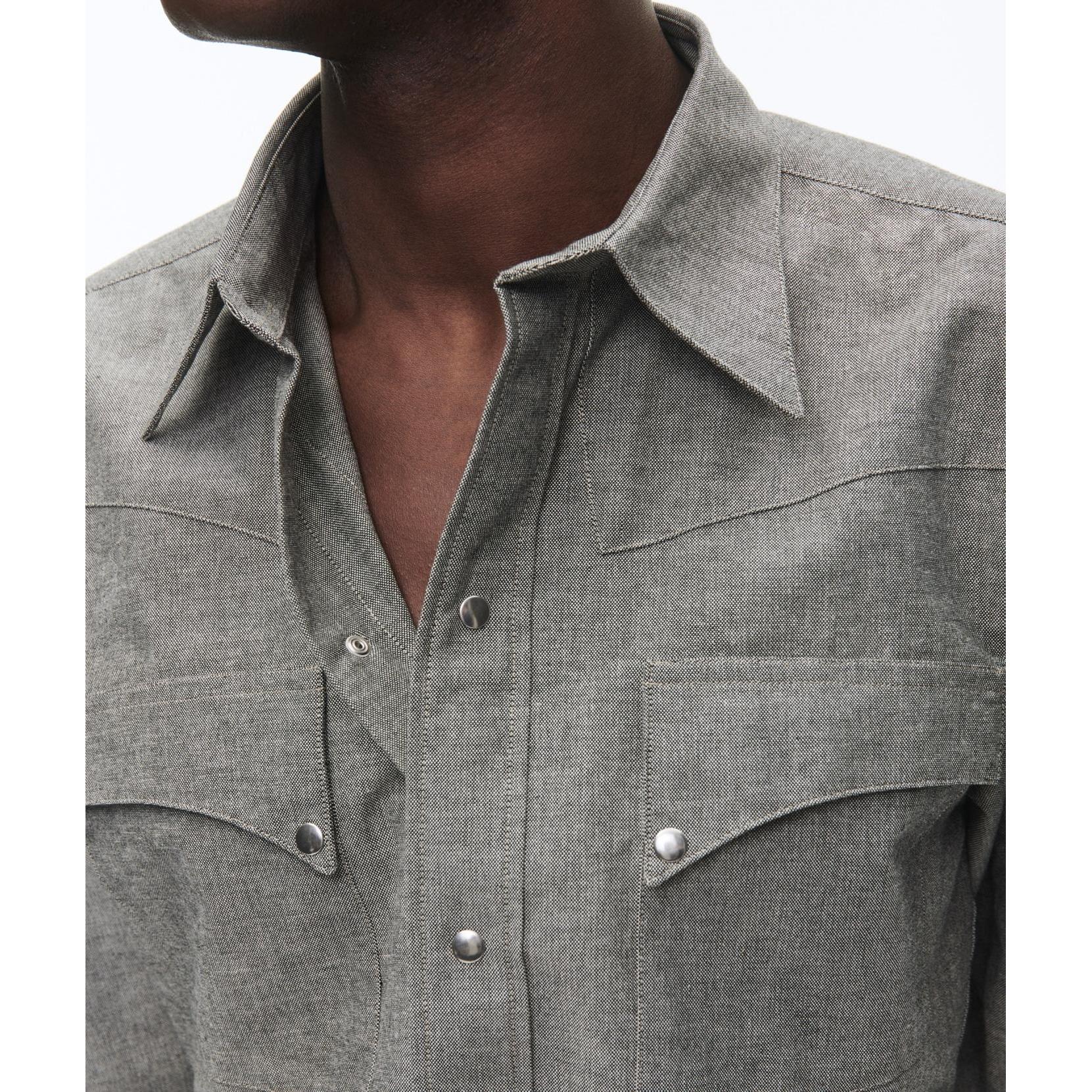 Fursac - Chemise Western Grise En Coton - Gris Foncé
