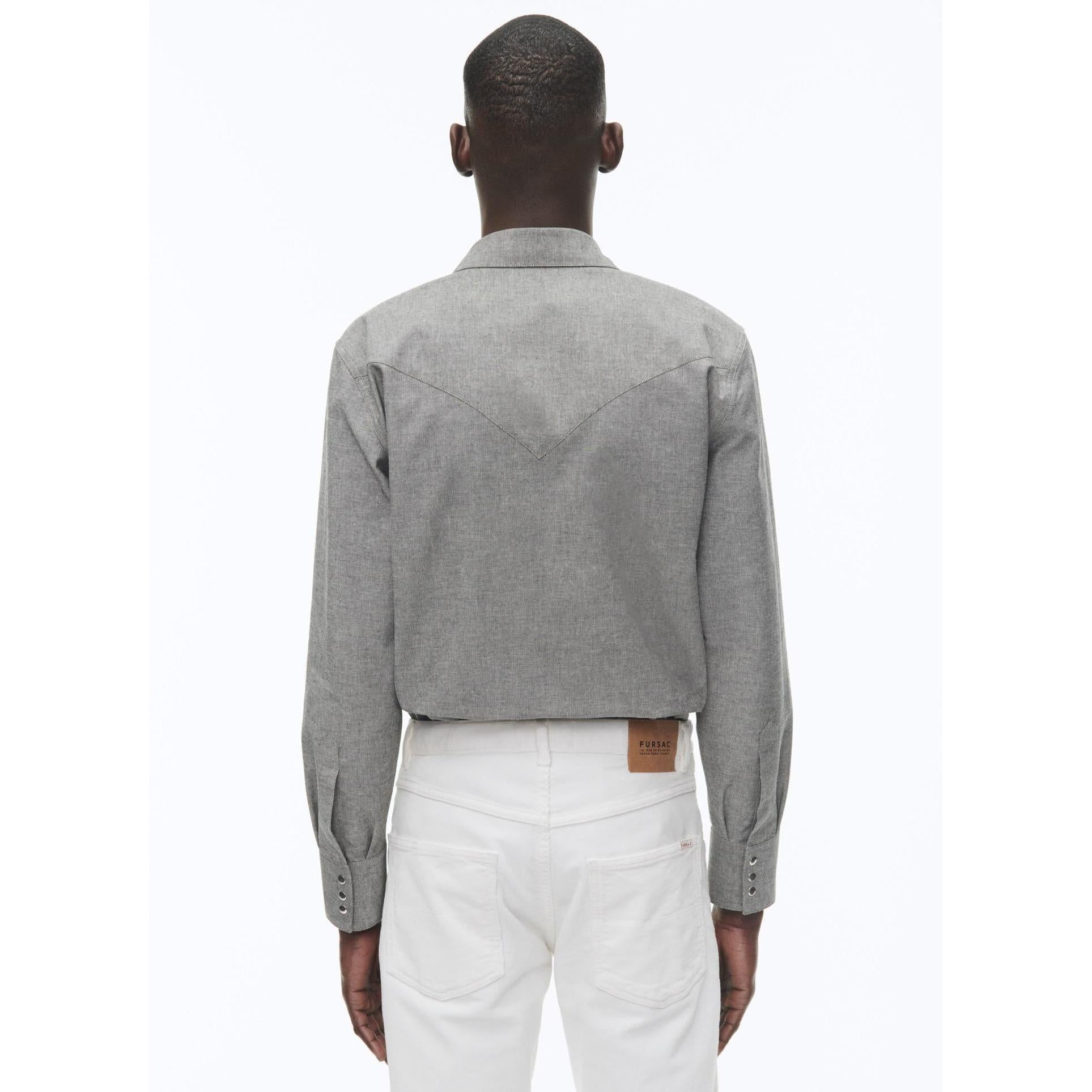 Fursac - Chemise Western Grise En Coton - Gris Foncé