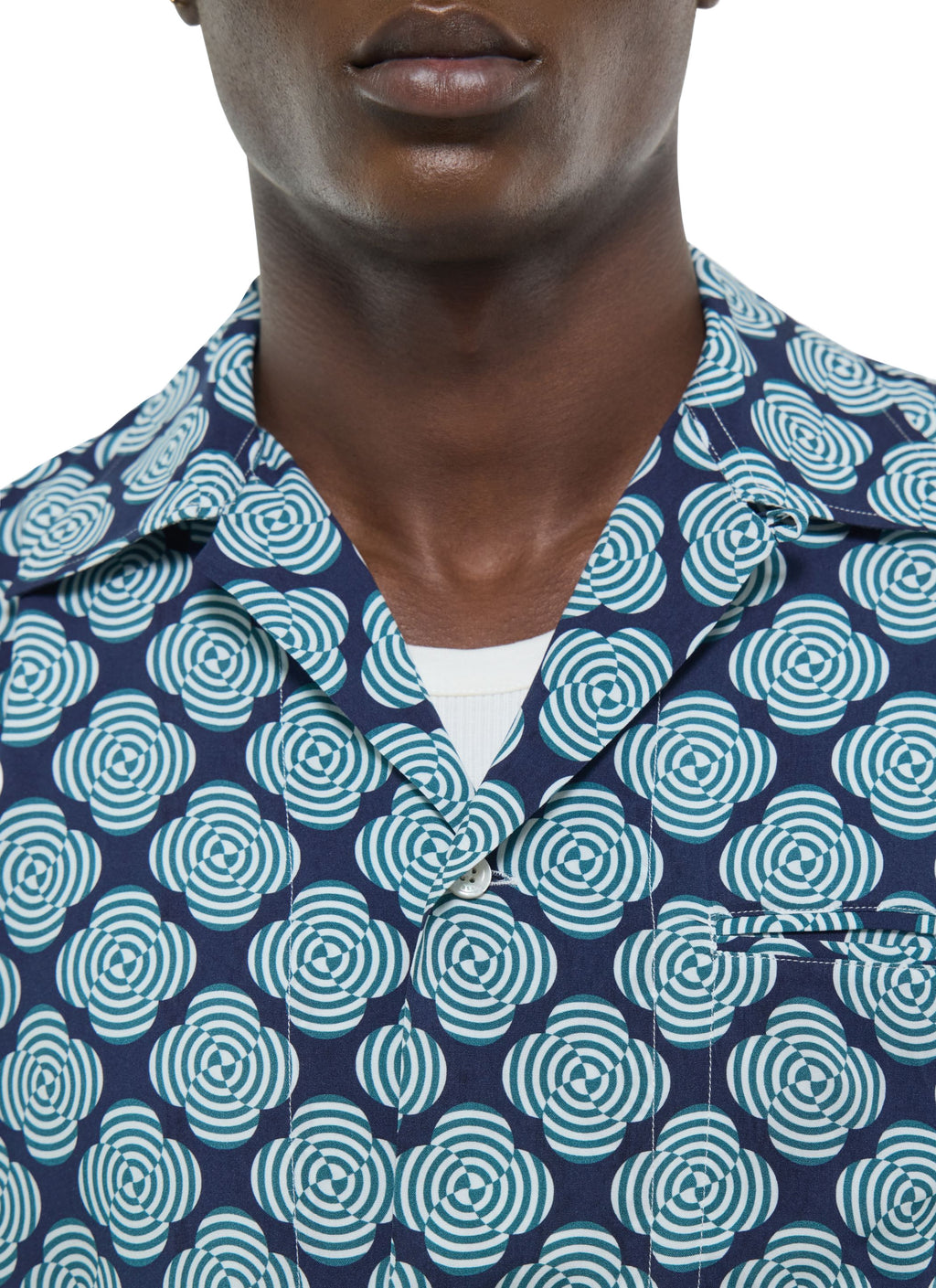 Camicia A Maniche Corte Con Stampa Parasole - Blu Marino