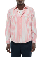 Chemise Rayée Poches À Rabat - Rose