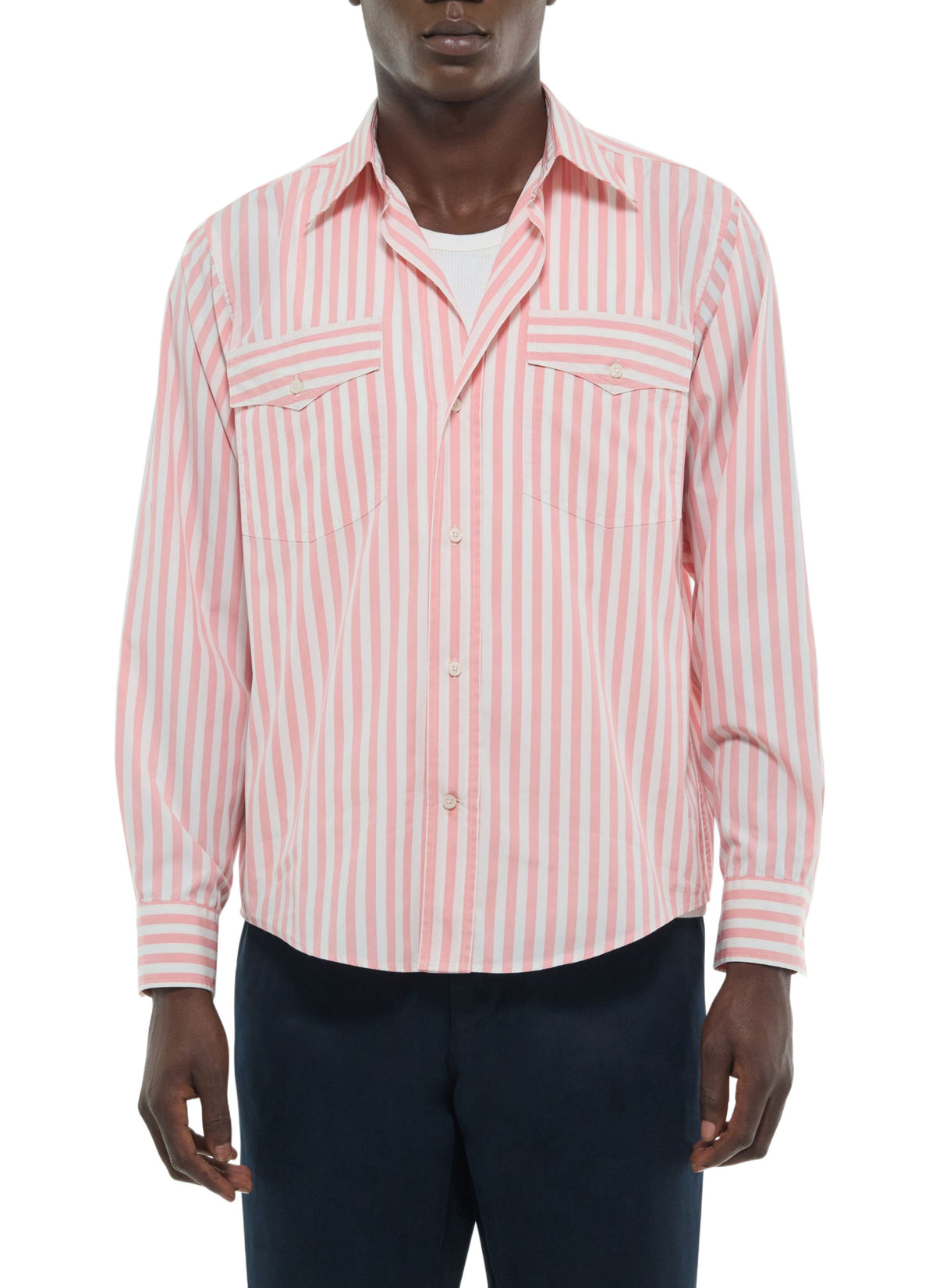 Chemise Rayée Poches À Rabat - Rose