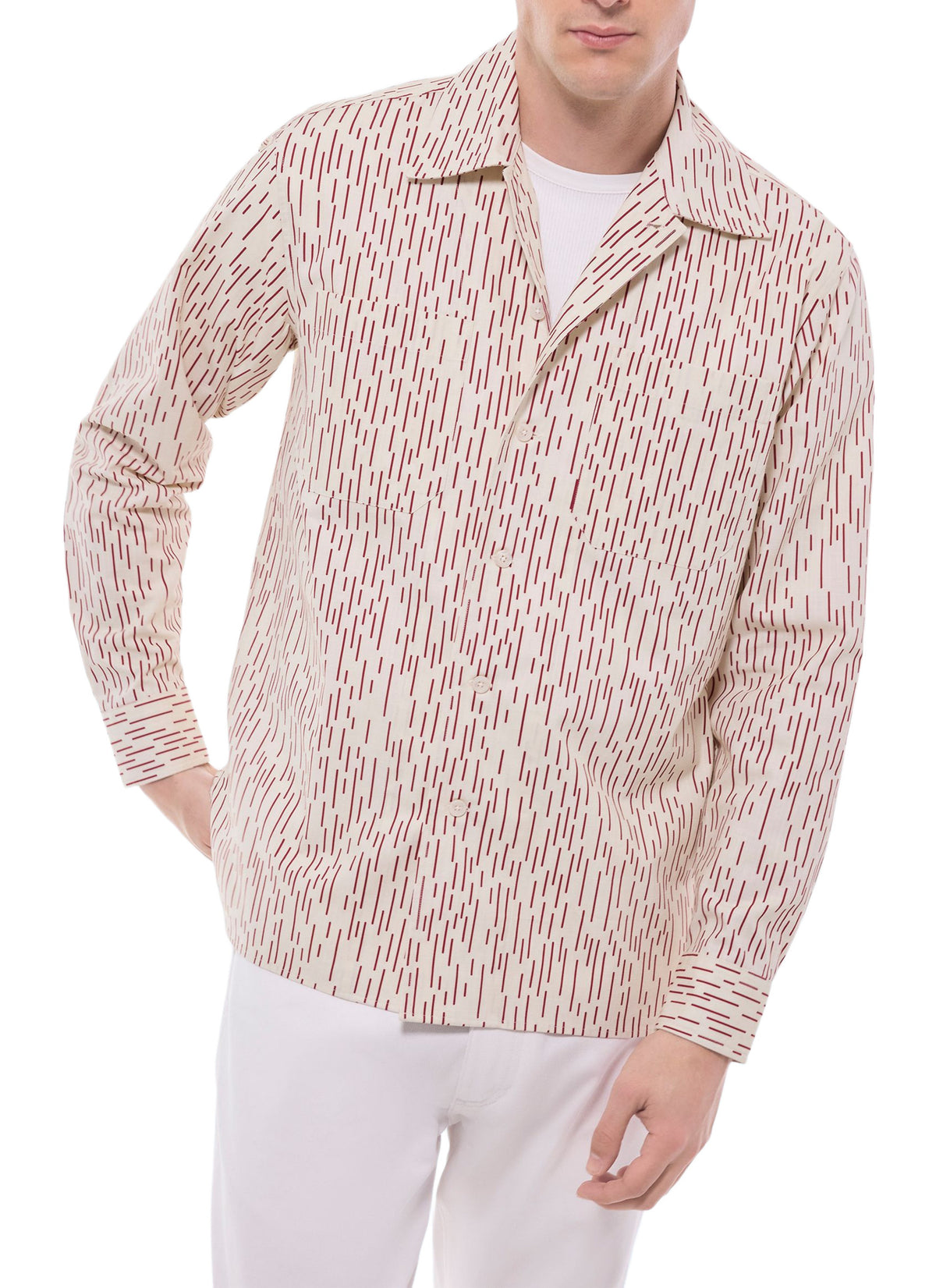 Overshirt med kamouflagetryck – ecru
