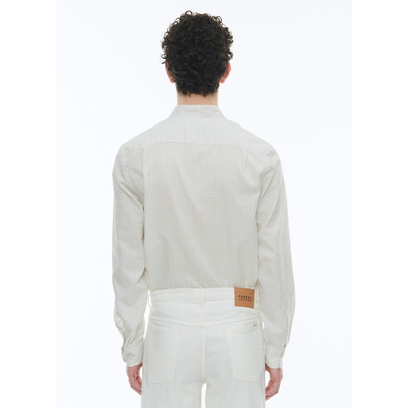 Fursac - Chemise À Col Grand-Père En Coton Gratté - Ecru - Carreaux Noirs