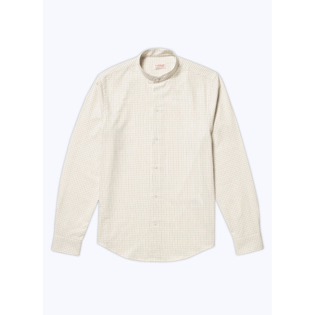 Fursac - Chemise À Col Grand-Père En Coton Gratté - Ecru - Carreaux Noirs