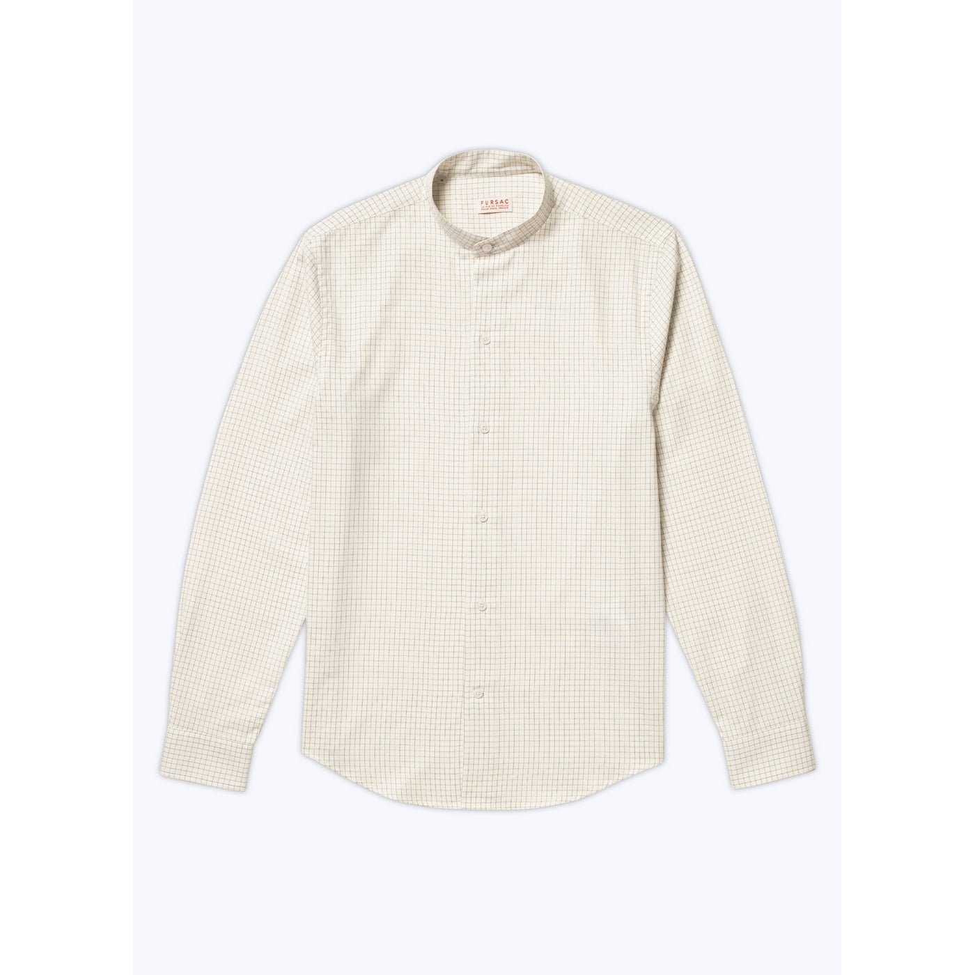 Fursac - Chemise À Col Grand-Père En Coton Gratté - Ecru - Carreaux Noirs