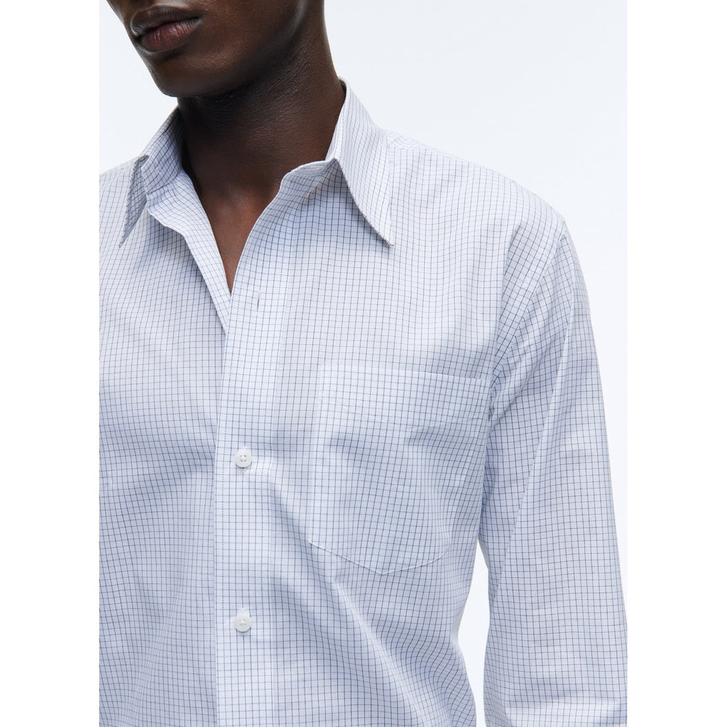 Camisa Blanca De Popelina De Algodón A Cuadros - Blanco - Cuadros Pequeños Negros