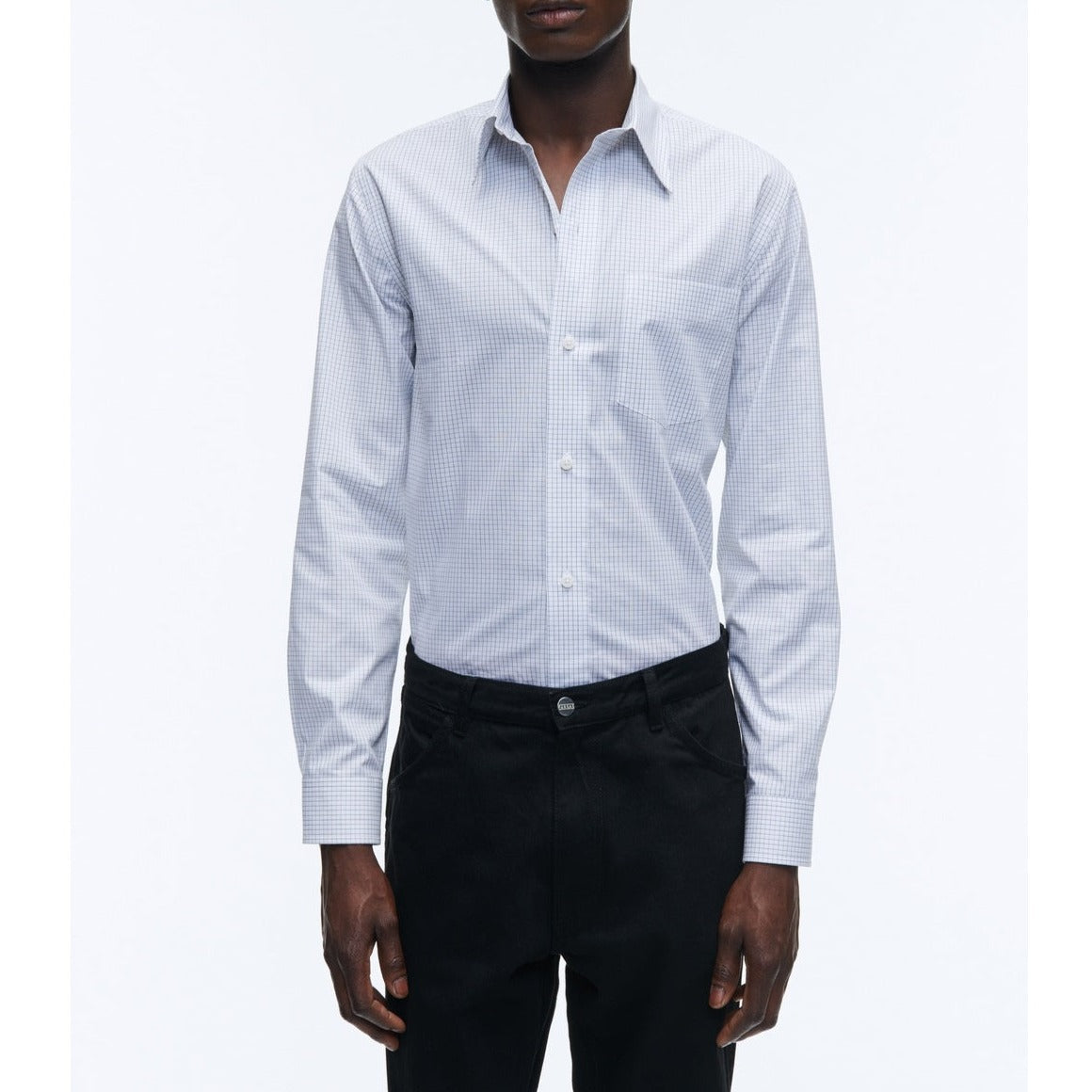 Camisa Blanca De Popelina De Algodón A Cuadros - Blanco - Cuadros Pequeños Negros