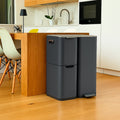 Cubo de basura de cocina con pedal clasificación reciclaje 60L (13+17+30L) HAJA en acero inoxidable gris con cubo