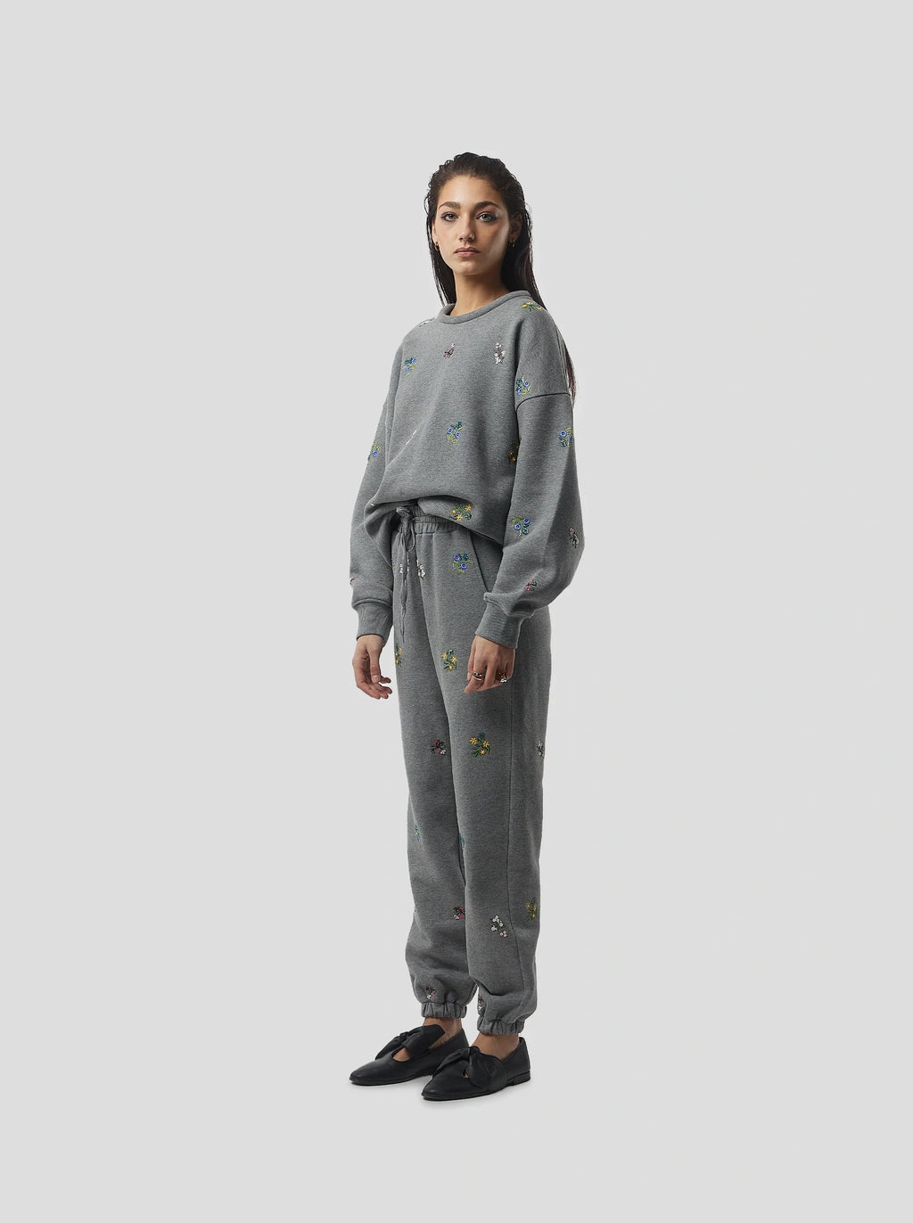 Kiara Trousers in Grey Beaded Embroidered Fleece