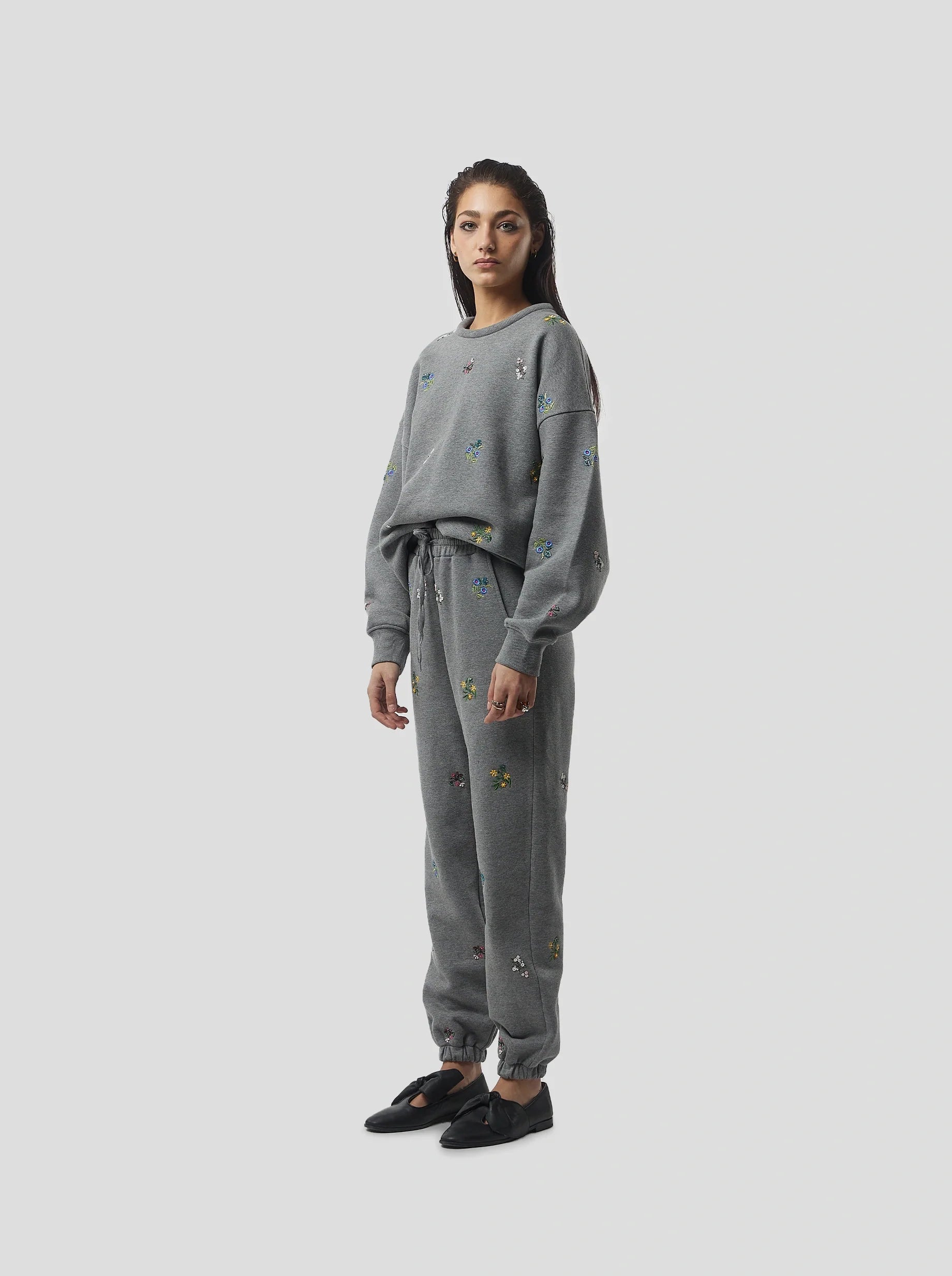 Kiara Trousers in Grey Beaded Embroidered Fleece