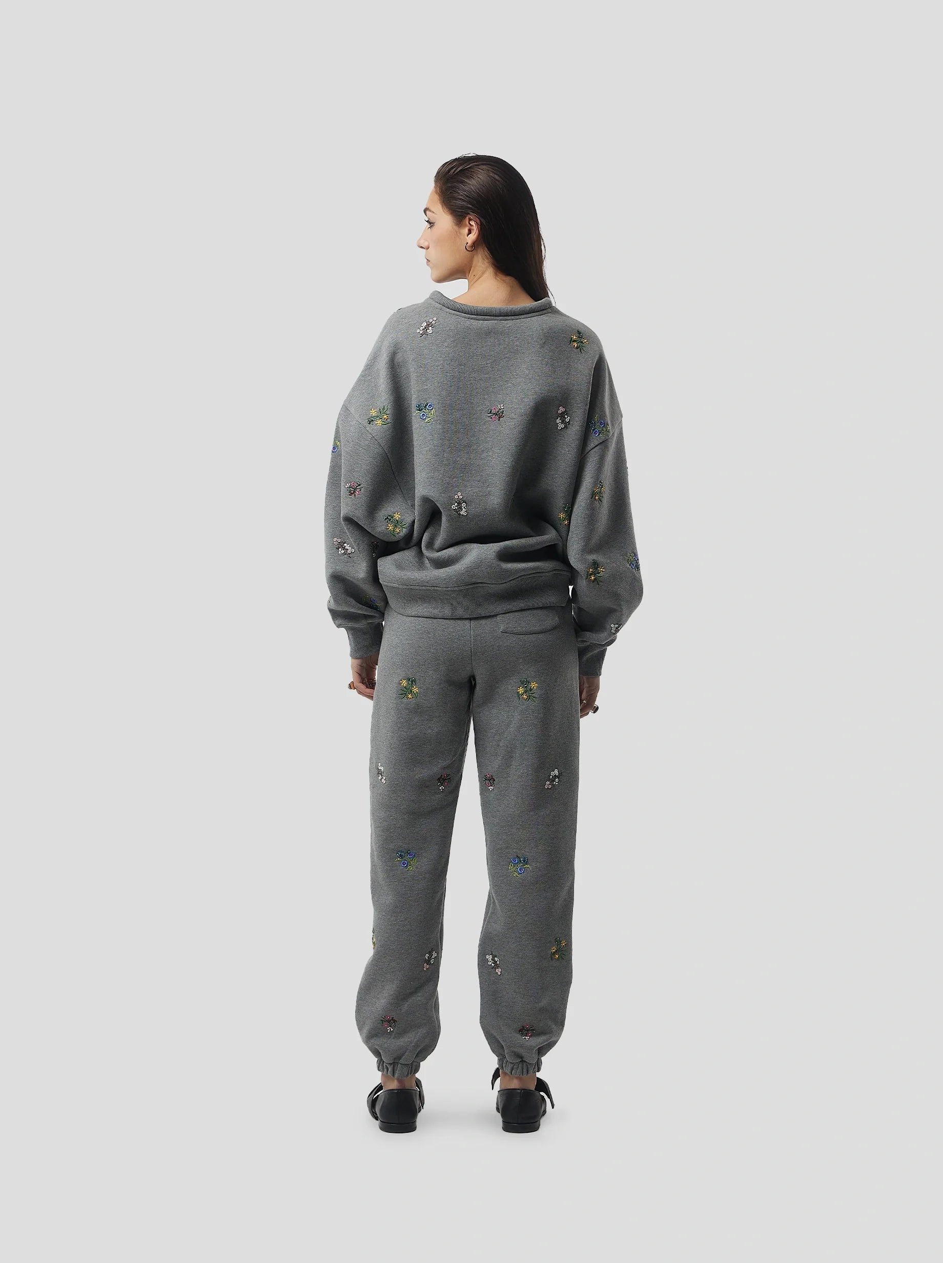 Kiara Trousers in Grey Beaded Embroidered Fleece