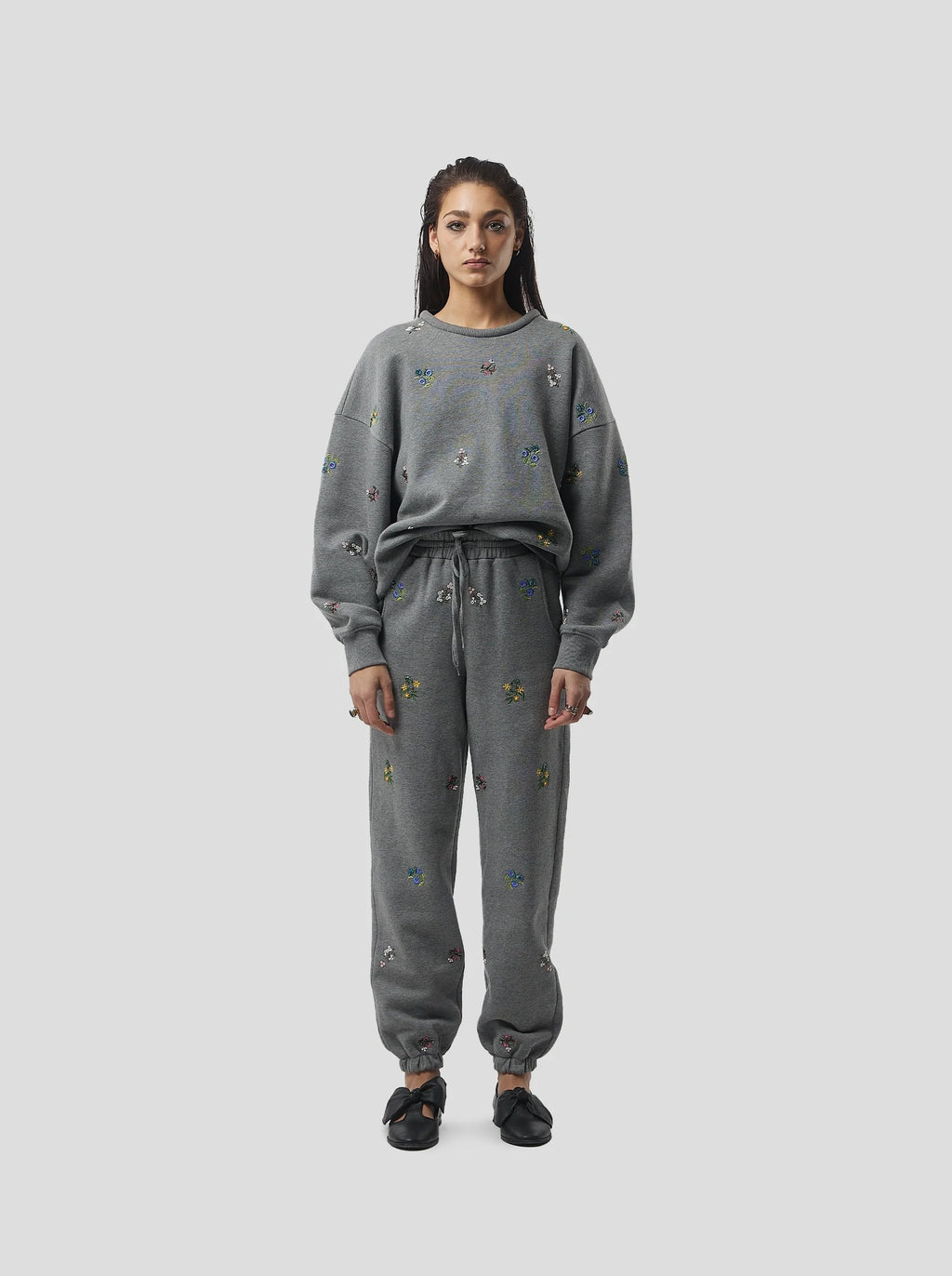 Kiara Trousers in Grey Beaded Embroidered Fleece