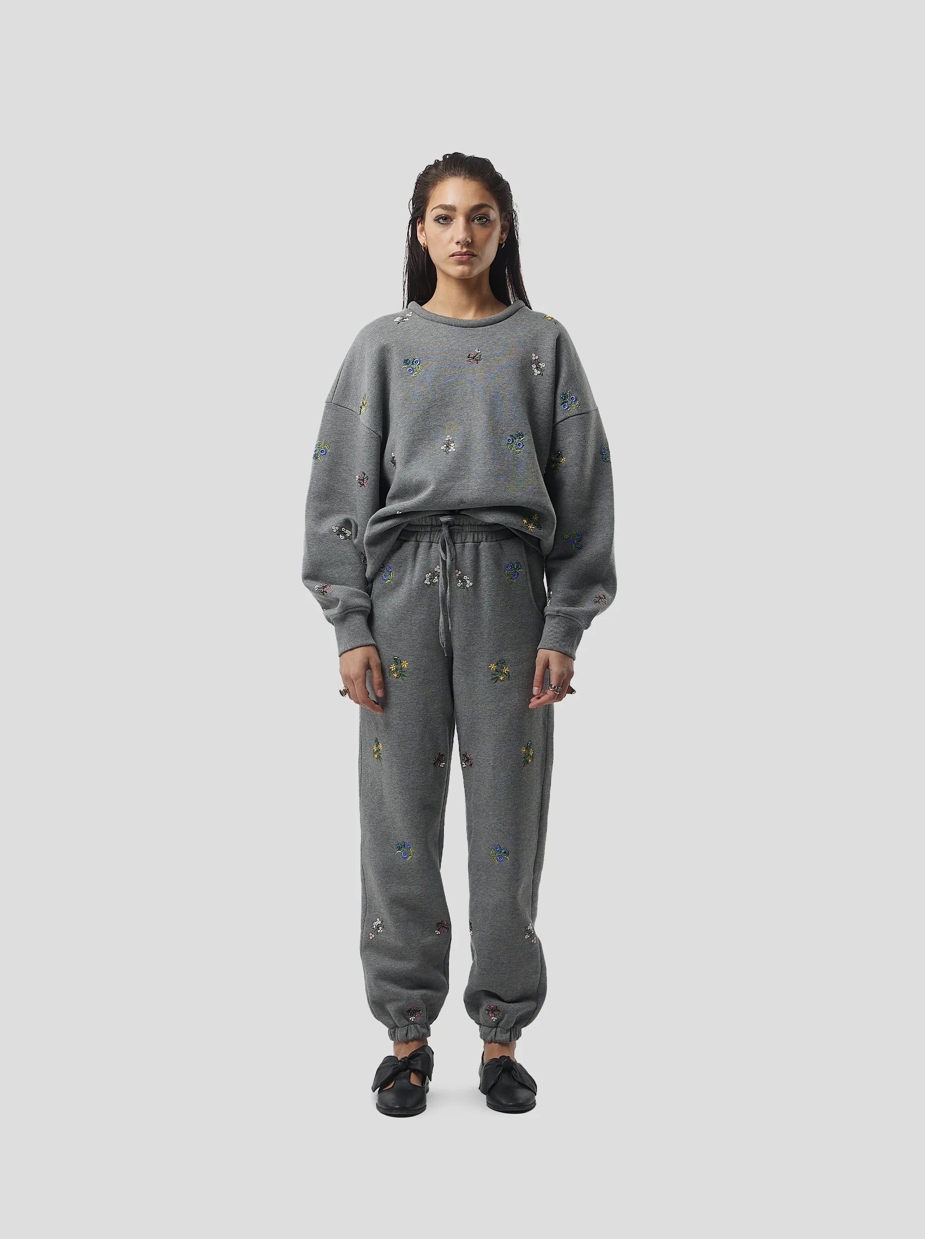 Kiara Trousers in Grey Beaded Embroidered Fleece