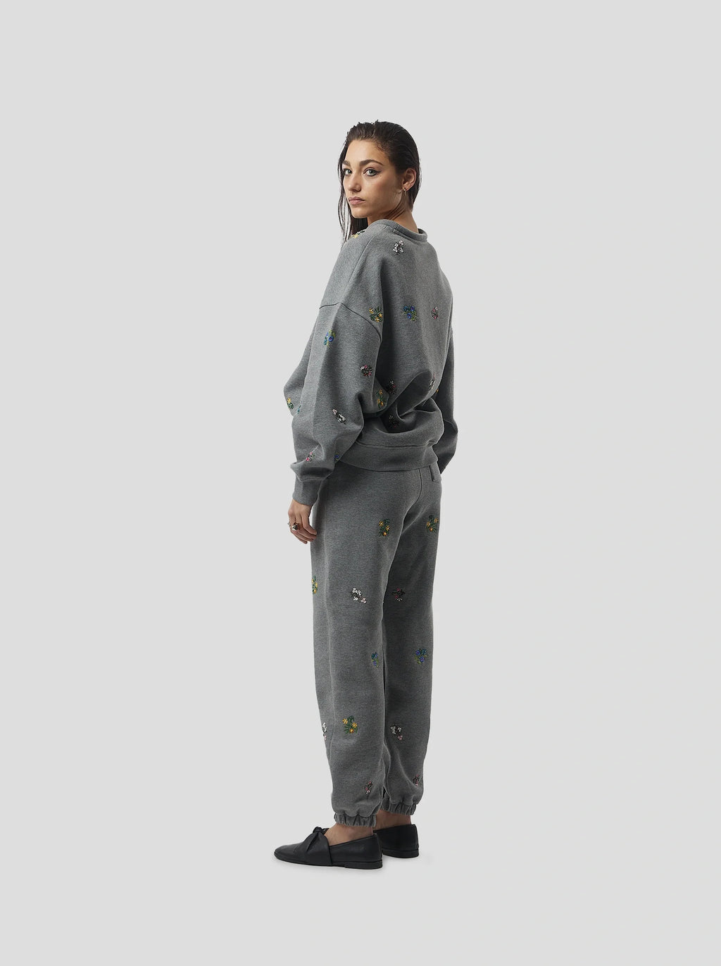 Kiara Trousers in Grey Beaded Embroidered Fleece