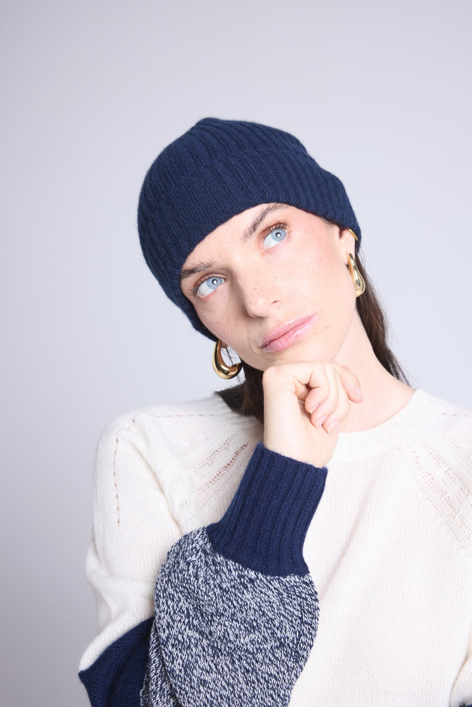 Gorro unisex con pespuntes Hat - Azul marino blanco - Unisex
