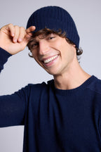 Gorro unisex con pespuntes Hat - Azul marino blanco - Unisex