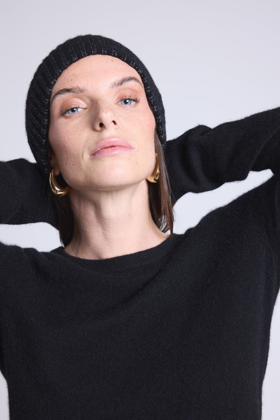 Berretto Unisex Lurex Hat - Nero Lurex Argentato - Misto - 100% Cashmere