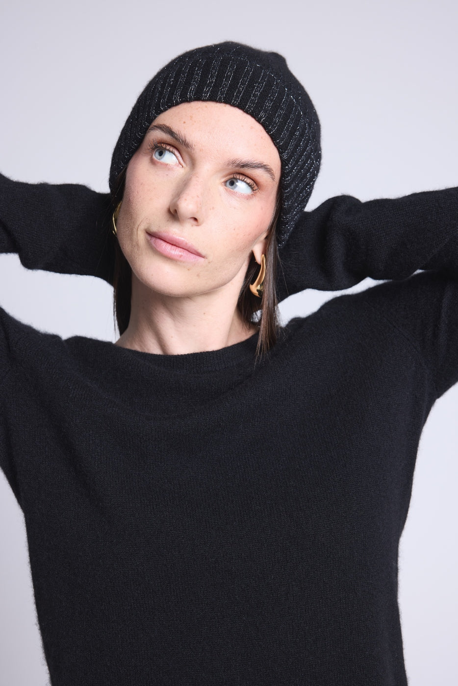Berretto Unisex Lurex Hat - Nero Lurex Argentato - Misto - 100% Cashmere