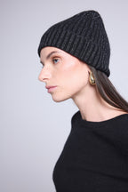 Berretto Unisex Lurex Hat - Nero Lurex Argentato - Misto - 100% Cashmere