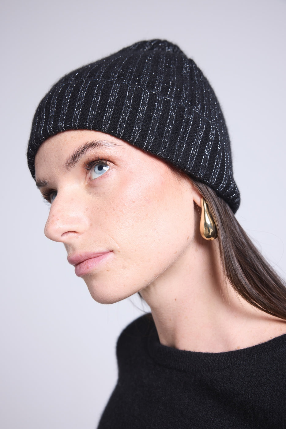 Berretto Unisex Lurex Hat - Nero Lurex Argentato - Misto - 100% Cashmere