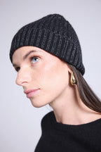 Berretto Unisex Lurex Hat - Nero Lurex Argentato - Misto - 100% Cashmere