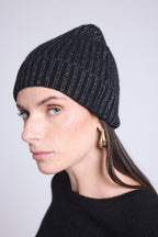 Berretto Unisex Lurex Hat - Nero Lurex Argentato - Misto - 100% Cashmere
