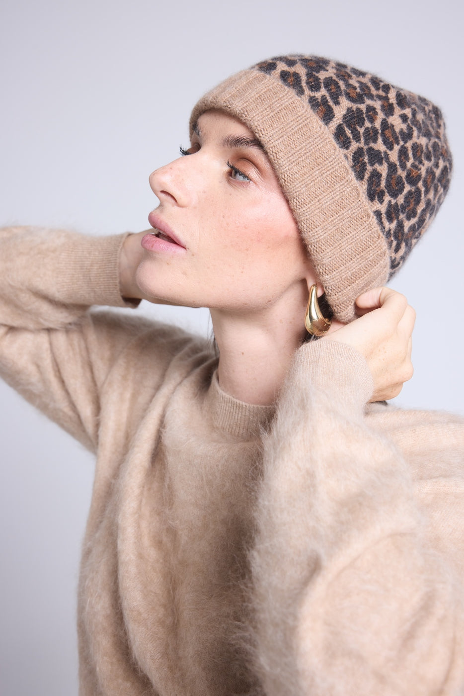 Unisex Leopard Hat Beanie - Beige Leopard - Mixed