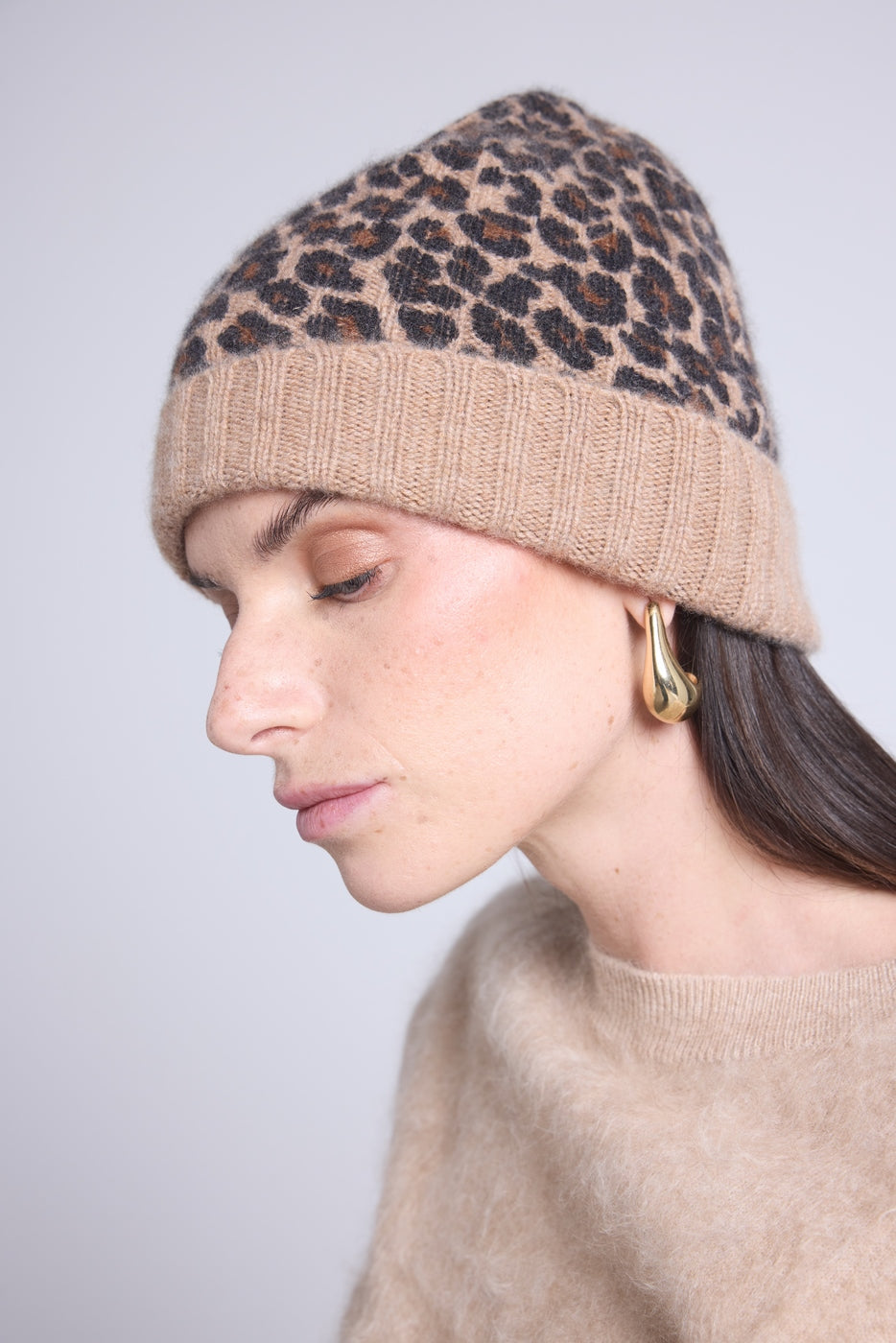Unisex Leopard Hat Beanie - Beige Leopard - Mixed