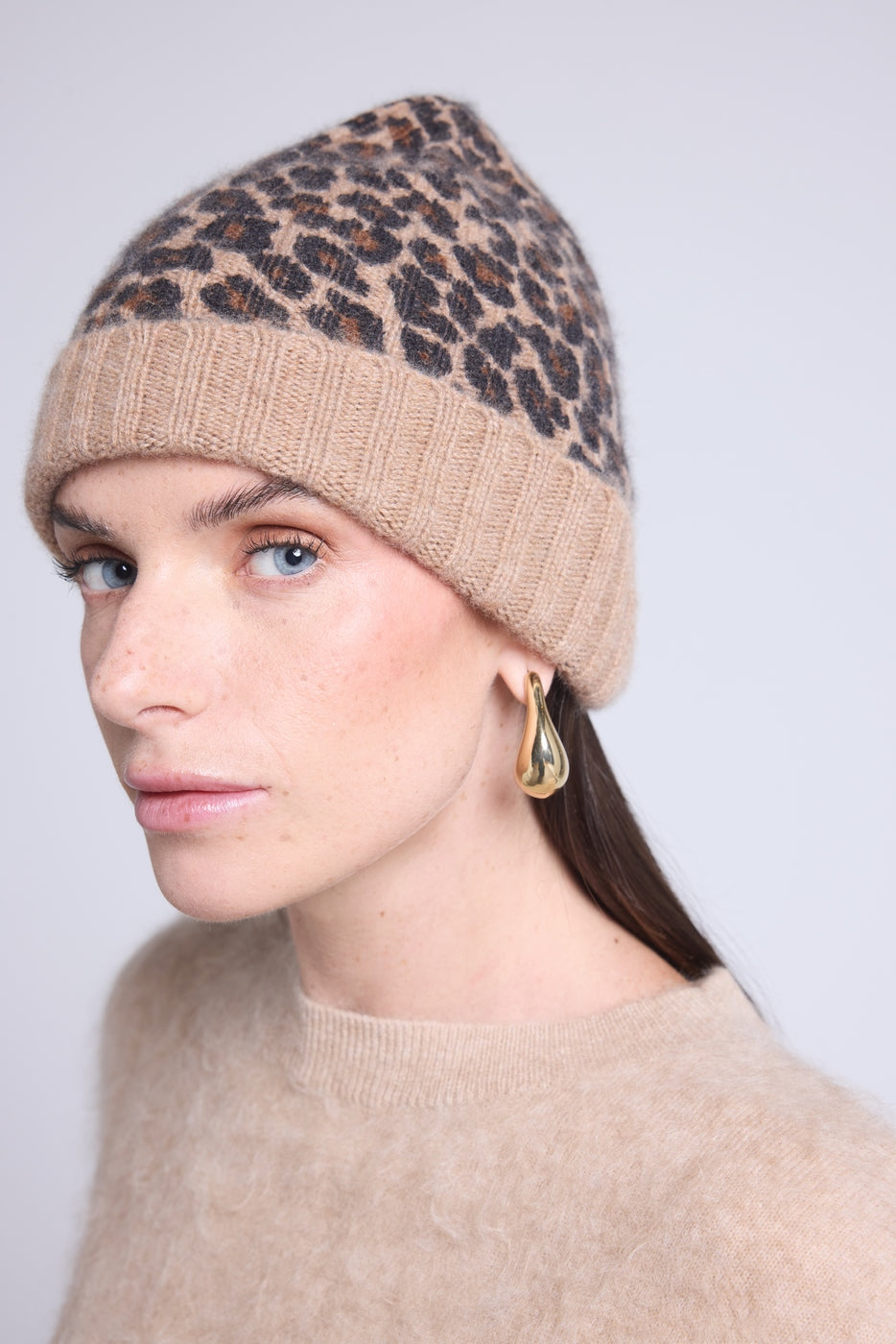 Unisex Leopard Hat Beanie - Beige Leopard - Mixed