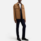 The Kooples - Cazadora Sobrecamisa Bordada en la Espalda con Piping de Cuero - Hombre