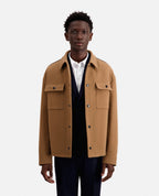 The Kooples - Cazadora Sobrecamisa Bordada en la Espalda con Piping de Cuero - Hombre