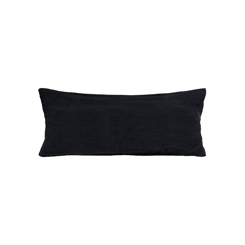Funda de cojín lisa de lino lavado - Negro