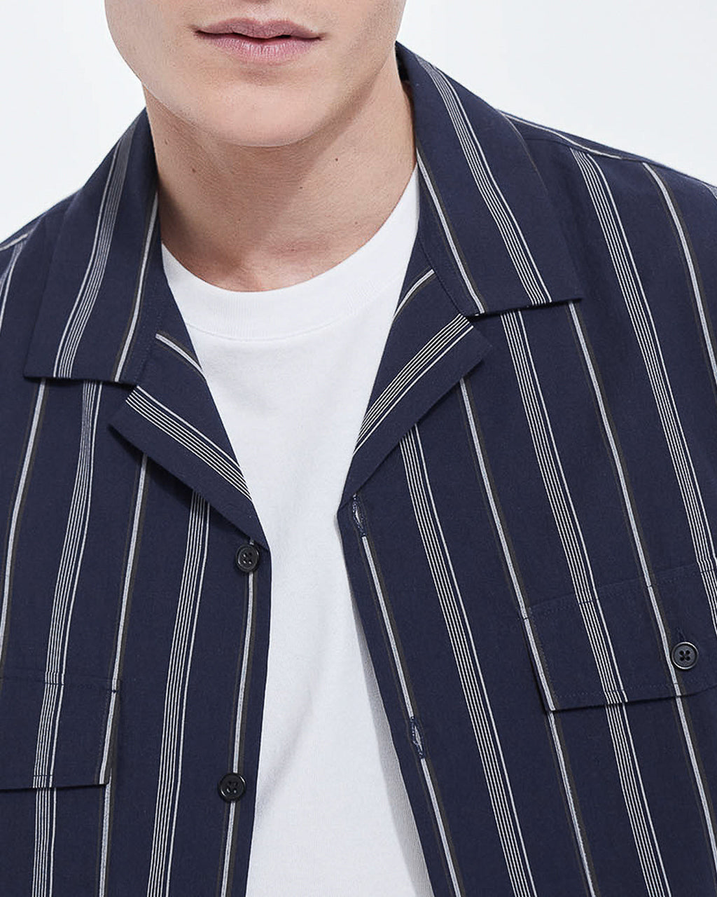 The Kooples - Camisa cuello hawaiano rayas azul marino - Hombre