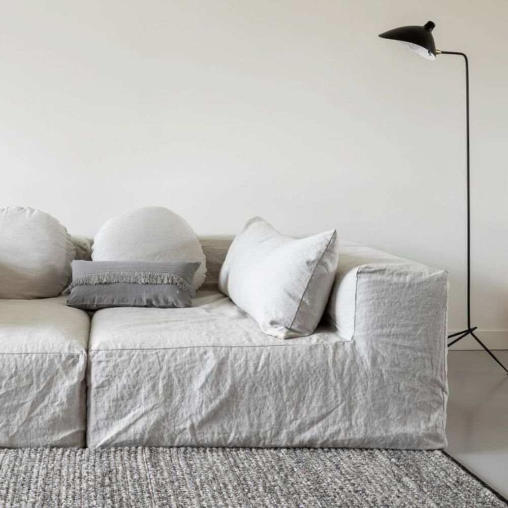 Washed Linen Cushion Cover with Fringed Finishes - Grey