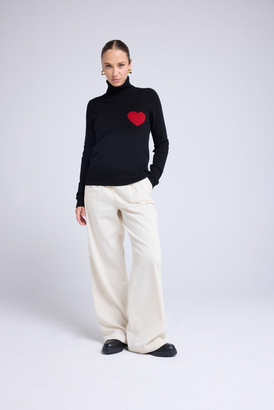 Love Heritage High Heart Roll-Neck Jumper - Black Red