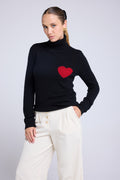 Love Heritage High Heart Roll-Neck Jumper - Black Red
